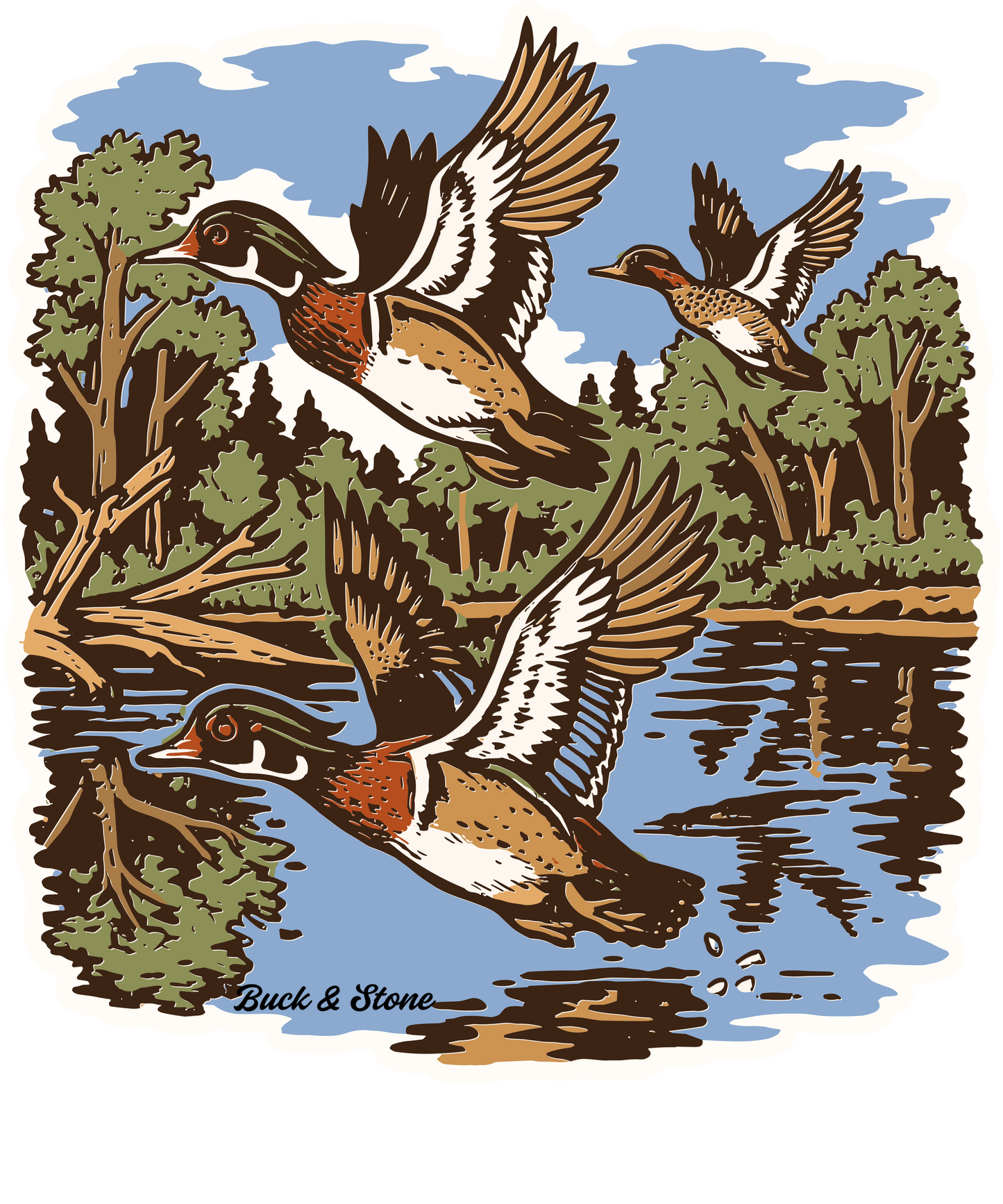 Wood Duck Lake Scene Sticker